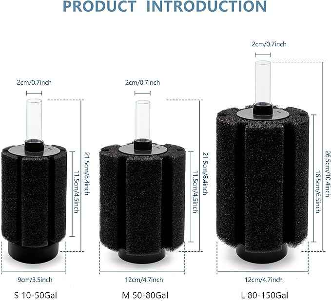 125-150 Gal Extra Large Aquarium Sponge Filter with Air Stone and Ceramic Media, 4 Pack Quiet Fish Tank Sponge Filter for Breeding Fry Betta Shrimp Fish Tank