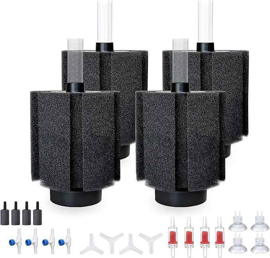 ALEGI 4pcs Large Aquarium Sponge Filter with Suction Cups, Check Valves for Fish Tank (40-80 Gal 4 Pcs)