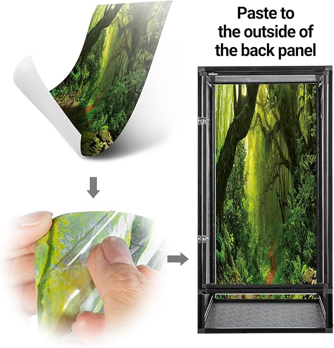 REPTIZOO 18" x 18" x 36" Front Opening Chameleon Cage with 3-Sided Metal Mesh, 50 Gallon Screen Vertical Terrarium with Background Sticker, Tall Enclosure for Chameleon, Tree Frog, Arboreal Reptiles