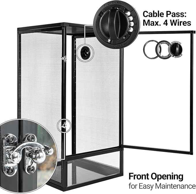 REPTIZOO 16" x 16" x 30" Front Opening Chameleon Cage with 3-Sided Metal Mesh, 33 Gallon Screen Vertical Terrarium with Background Sticker, Tall Enclosure for Chameleon, Tree Frog, Arboreal Reptiles