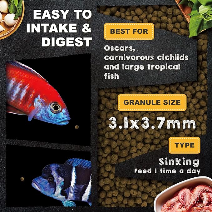 Ultra Fresh Royal Cichlid Premium Sinking Fish Food, Wild Sword Prawns, All Natural Ingredients, Carnivore Pellets for Large Tropical Fish, 16 oz
