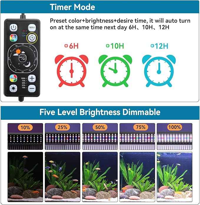 hygger Aquarium LED Light Fish Tank Full Spectrum Lighting with 24/7 Day-Night Cycle Mode & Auto On/Off Timer, 7 Colors Options, Dimmable, Extendable Bracket for 30~36in Tank Plant Lights