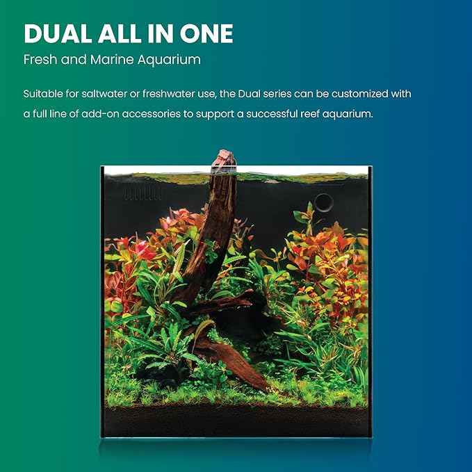 Ultum Nature Systems Dual AIO - Freshwater/Saltwater Compatible All in One Rimless Tank with Triple Chamber Filtration System, Integrated Filter Aquarium w/Leveling Mat - 11 Gallon, 35A, Black