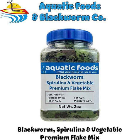 Aquatic Foods Inc. California Blackworm, Spirulina, Vegetable Premium Flakes for Discus, Cichlids All Community Tropical Fish Also Pellet Mix, Wafer Mix Included…2oz