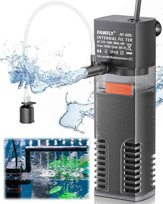 Pawfly Internal Aquarium Filter with 80 GPH Water Pump Quiet Submersible Bio Sponge Foam Filter for 10 to 20 Gallon Fish Tanks Small Multifunctional Filter for Filtration Circulation and Oxygenation