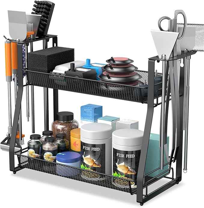 Pawfly Aquarium Tool Organizer, Detachable Metal Fish Tank Accessory Organizer, Aquascaping Tool Storage Rack for Terrariums, Shrimp Tanks & Planted Tanks, Fish Tank Maintenance Tool Holder Shelf