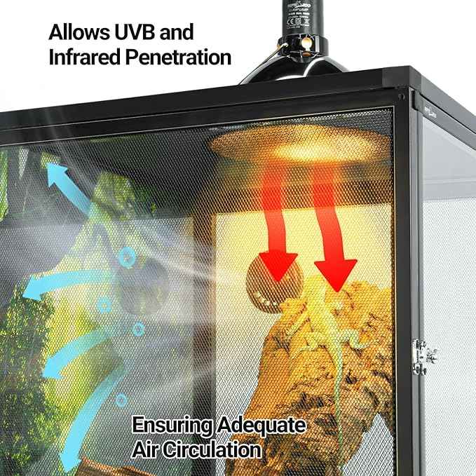 REPTIZOO 16" x 16" x 30" Front Opening Chameleon Cage with 3-Sided Metal Mesh, 33 Gallon Screen Vertical Terrarium with Background Sticker, Tall Enclosure for Chameleon, Tree Frog, Arboreal Reptiles