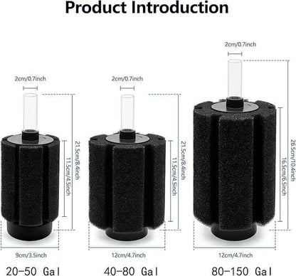 ALEGI 4pcs Large Aquarium Sponge Filter with Suction Cups, Check Valves for Fish Tank (40-80 Gal 4 Pcs)