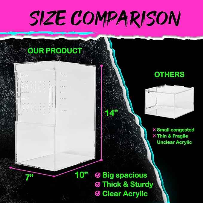 Tarantula Enclosure XL (10”x7”x14”) Reptile Terrarium w/Sliding Magnetic Door