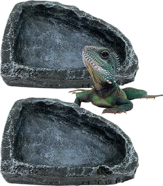 Reptile Water Dish Food Bowl, 2 Pack Reptile Feeding Dish Corner Bowl Terrarium Bowls for Bearded Dragon, Lizards, Frog, Gecko, Tortoise, Hermit Crab