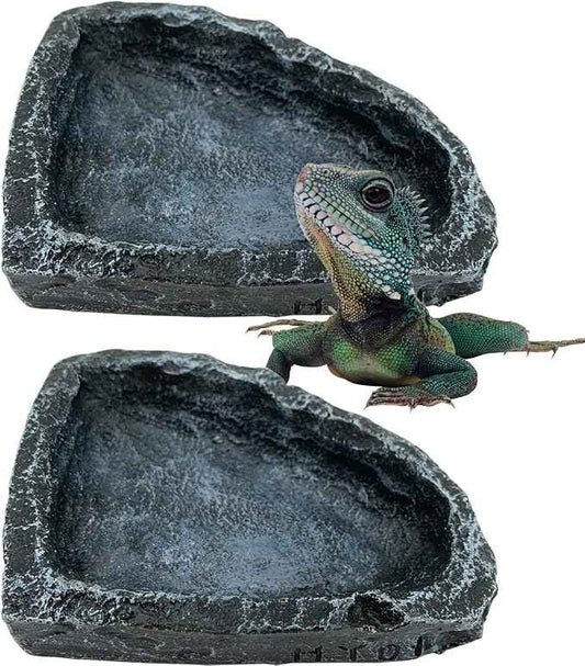 Reptile Water Dish Food Bowl, 2 Pack Reptile Feeding Dish Corner Bowl Terrarium Bowls for Bearded Dragon, Lizards, Frog, Gecko, Tortoise, Hermit Crab