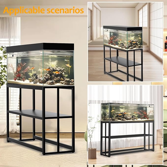 55 Gallon Fish Tank Stand with Storage Shelf, 48.5 x14.9 x 29.2 Inch Aquarium Stand, Turtle Tank, Reptile Terrariums and Breeder Tank Stand, 980LBS Capacity, Black