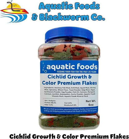 Aquatic Foods Inc. Premium Cichlid Growth and Color Enhancing Flakes with Spirulina, Color Enhancing Astaxanthin Also Pellet Mix, Wafer Mix Included…6oz