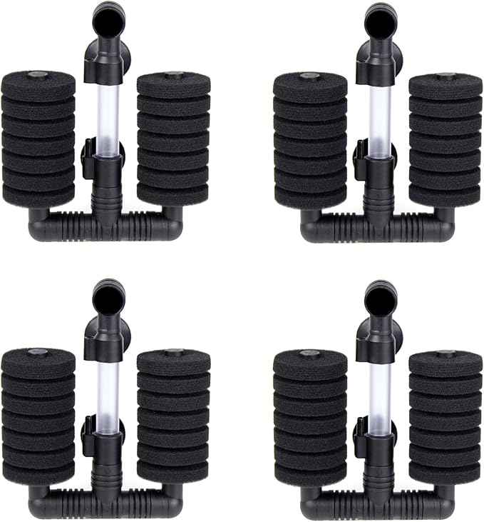 AQUANEAT 4 Pack Double Bio Sponge Filter, for Fry, Betta, Shrimp, Nano, Aquarium Fish Tank (Small up to 20 Gal)