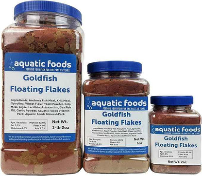 Aquatic Foods Inc. Premium Goldfish Flakes, 42% Protein Color Enhancing and Spirulina Flakes for Aquarium, Koi and All Pond Fish Also Pellet Mix, Wafer Mix Included…2oz