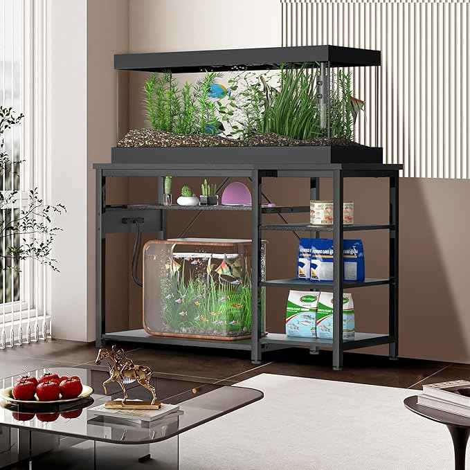 40 Gallon Fish Tank Stand: Heavy Duty Aquarium Stand with Power Outlets and Cabinet for Fish Tank Accessories Storage - Metal Frame, 1000LBS Capacity, Suitable for Fish & Reptile Terrariums