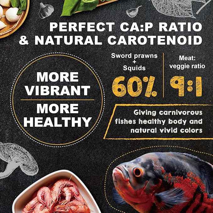 Ultra Fresh Cichlid Sinking Fish Food, Wild Sword Prawns, All Natural Ingredients, Carnivore Pellets for Large Cichlid and Tropical Fish, Royal Cichlid Premium Pellet 2.2 Pound