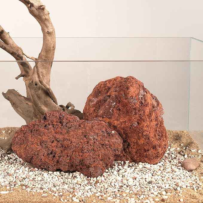 LANDEN Red Lava Stones (16lbs,3~10inch,11pcs) Aquarium Rock for Aquascaping Terrariums, Paludariums,Vivariums, Reptile and Amphibian Enclosures, Fish Tank Decoration Landscape Stone