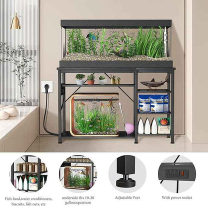 40 Gallon Fish Tank Stand: Heavy Duty Aquarium Stand with Power Outlets and Cabinet for Fish Tank Accessories Storage - Metal Frame, 1000LBS Capacity, Suitable for Fish & Reptile Terrariums
