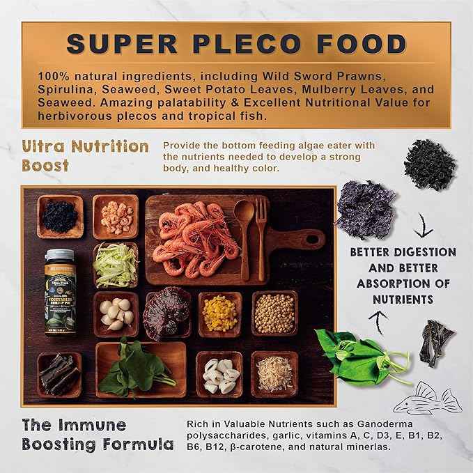 Ultra Fresh Algae Wafers Pleco Food, Spirulina & Algae, Sword Prawns, Balanced Diet, Color Enhancing, All Natural Ingredients, for Algae Eaters, Bottom Feeders, Vegetables Shrimp Pie, 5.11oz