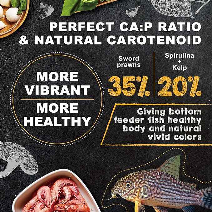 Ultra Fresh Bottom Feeder Fish Food, Sword Prawns, Natural Protein, Balanced Diet, for Catfish, Corydoras, Loaches, Tropical Shrimp Pie 2.05 Ounces