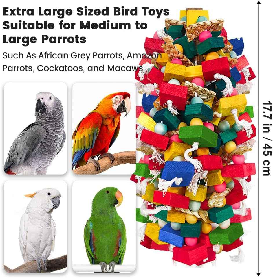 Large Bird Toy Bundle Parrot Chew Toys Natural Wood, Cotton