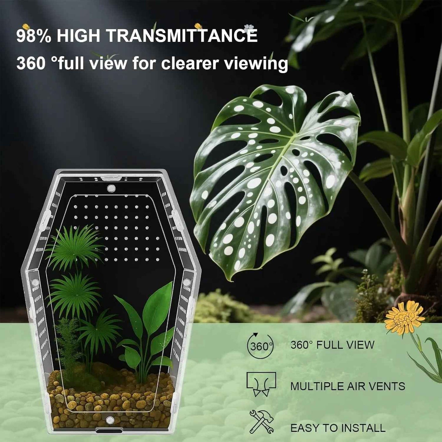 Acrylic Jumping Spider Habitat, Clear Insect & Reptile Terrarium Enclosure