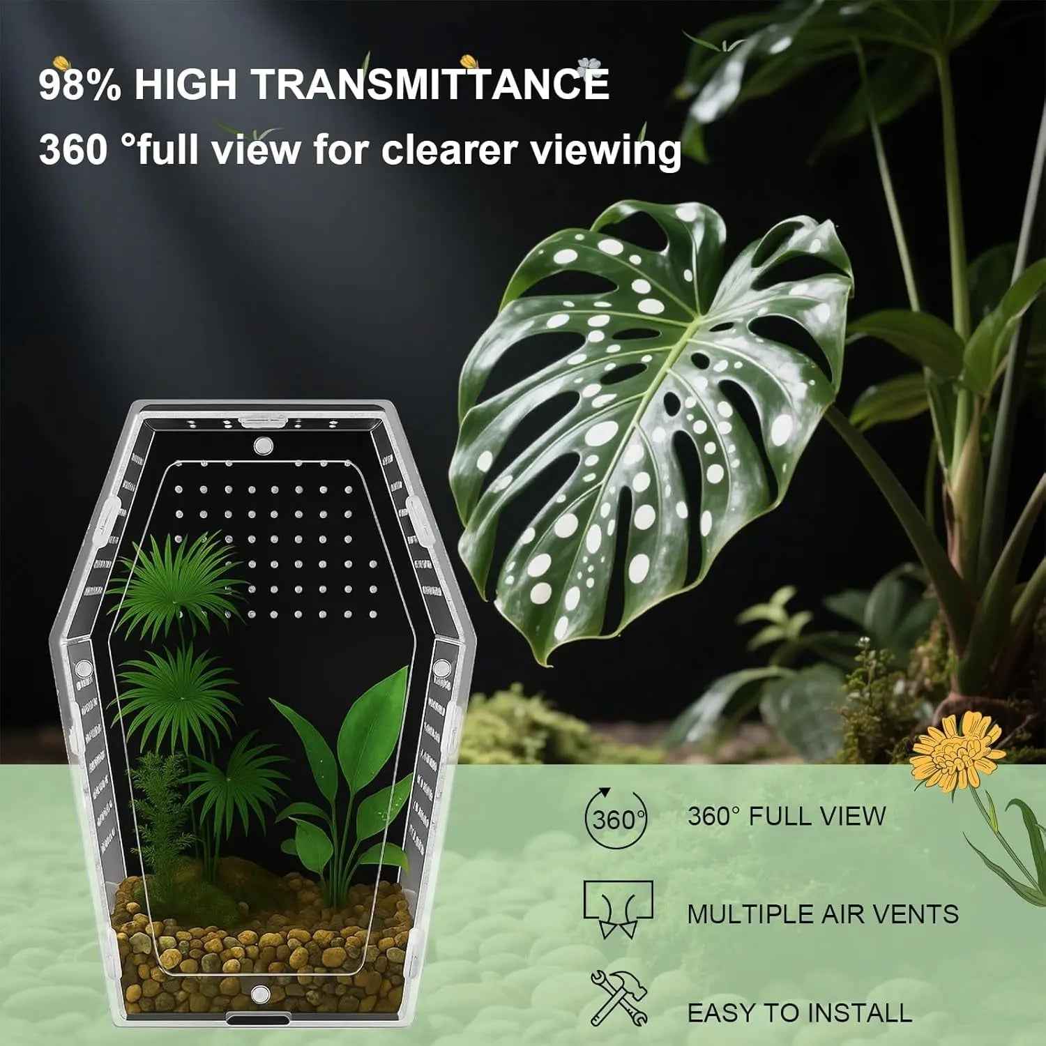 Acrylic Jumping Spider Habitat, Clear Insect & Reptile Terrarium Enclosure