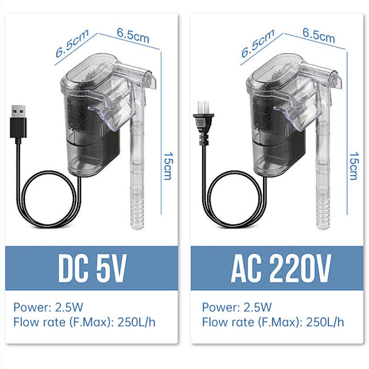 USB Powered hanging aquarium filter, 2.5W, 250L/H