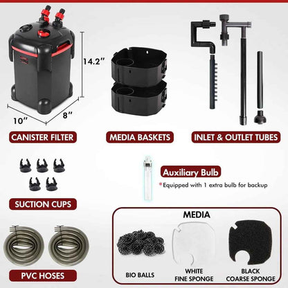 Canister Filter 172GPH or 225GPH Ultra Quiet up to 55 Gal