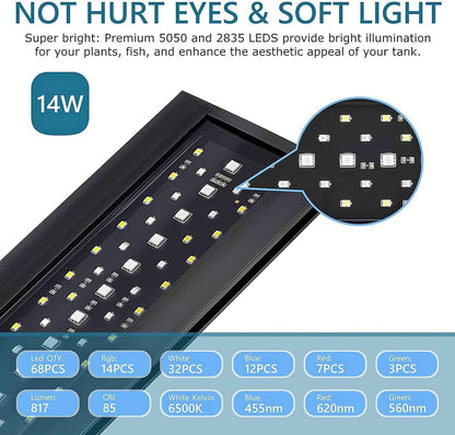 Hygger Clip On Aquarium LED Light 24/7 Timer 7 Colors 7-20in Tank 12W/ 14W