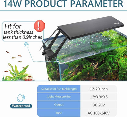 Hygger Clip On Aquarium LED Light 24/7 Timer 7 Colors 7-20in Tank 12W/ 14W