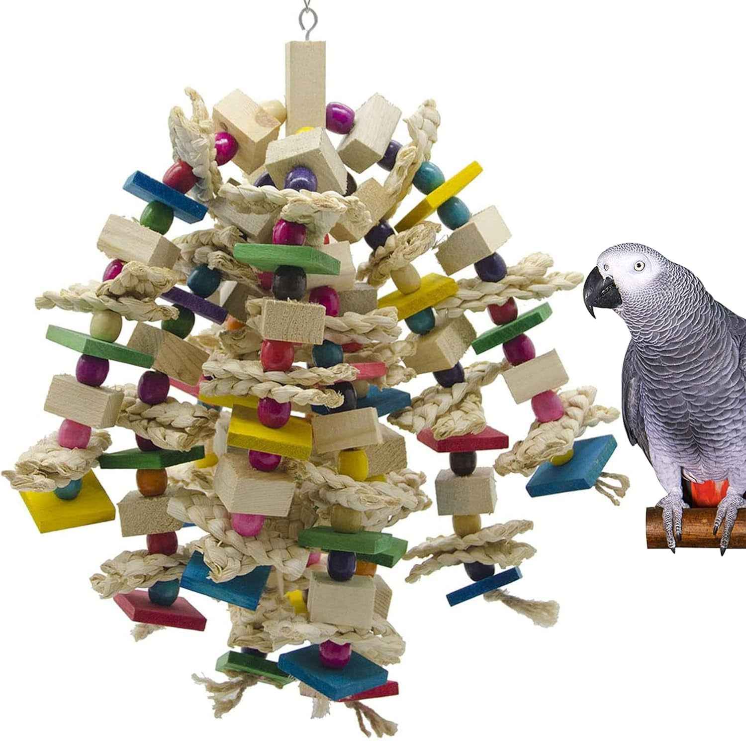 Large Parrot Chew Toy Wooden Bird Blocks Hanging Cage Toy