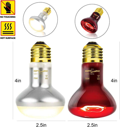 75W Reptile Heat Lamp Bulb 2PCS UVA Daylight & Infrared Night Basking E26