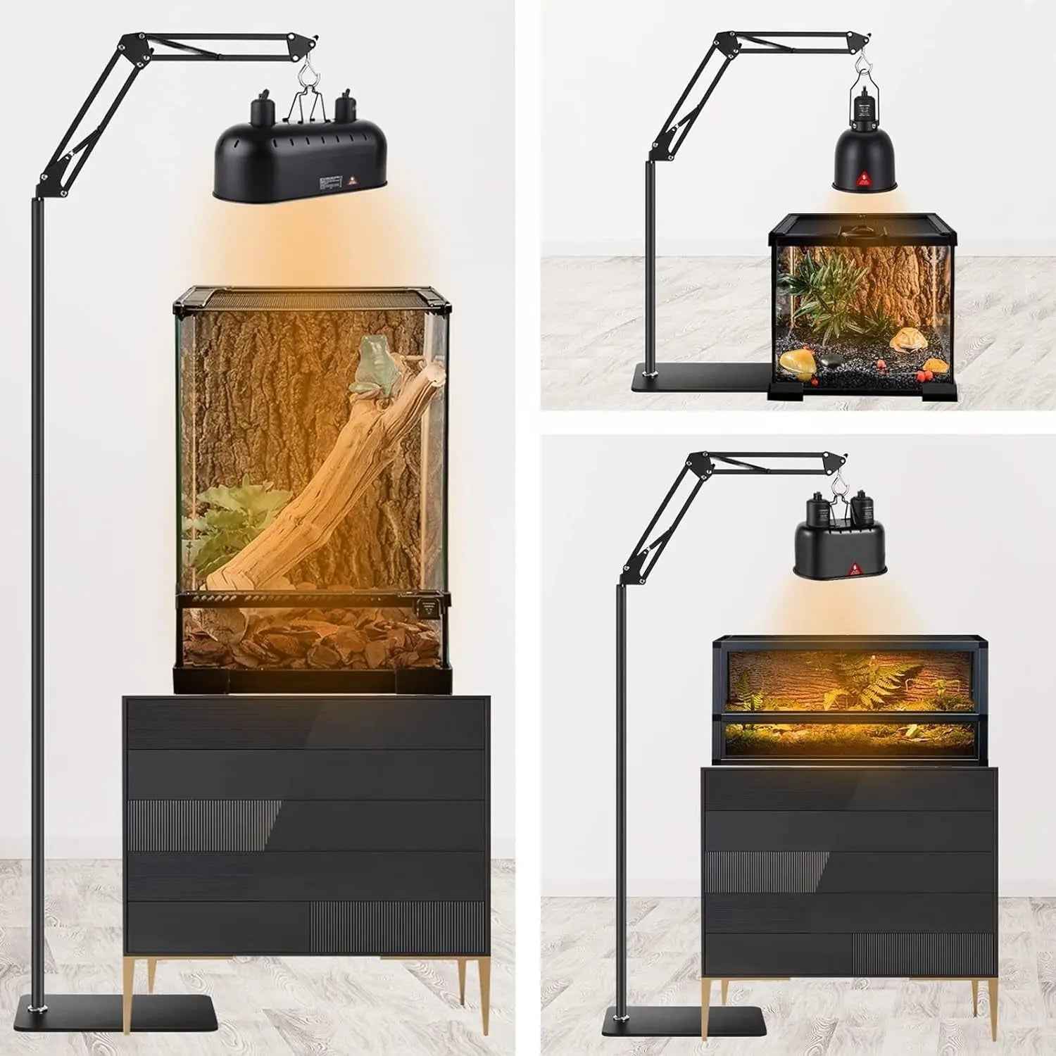 Reptile Lamp Stand w/ Adjustable Height & Swing Arm – Heat Lamp Holder