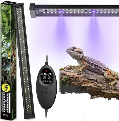 UVB Reptile Light 28.5” 18W LED UVA UVB Lamp with Auto Modes, Heat Dissipation & Timer for Terrariums