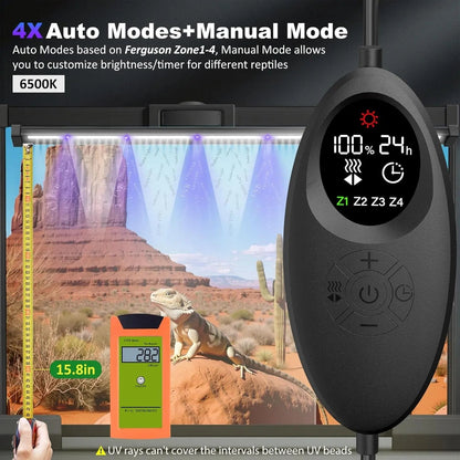 UVB Reptile Light 28.5” 18W | LED Light with Auto-Modes & Timer