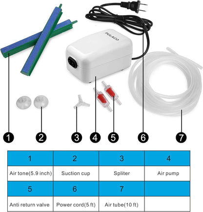Dual Outlet Aquarium Air Pump Quiet Oxygen Pump Kit 10–100 Gallon